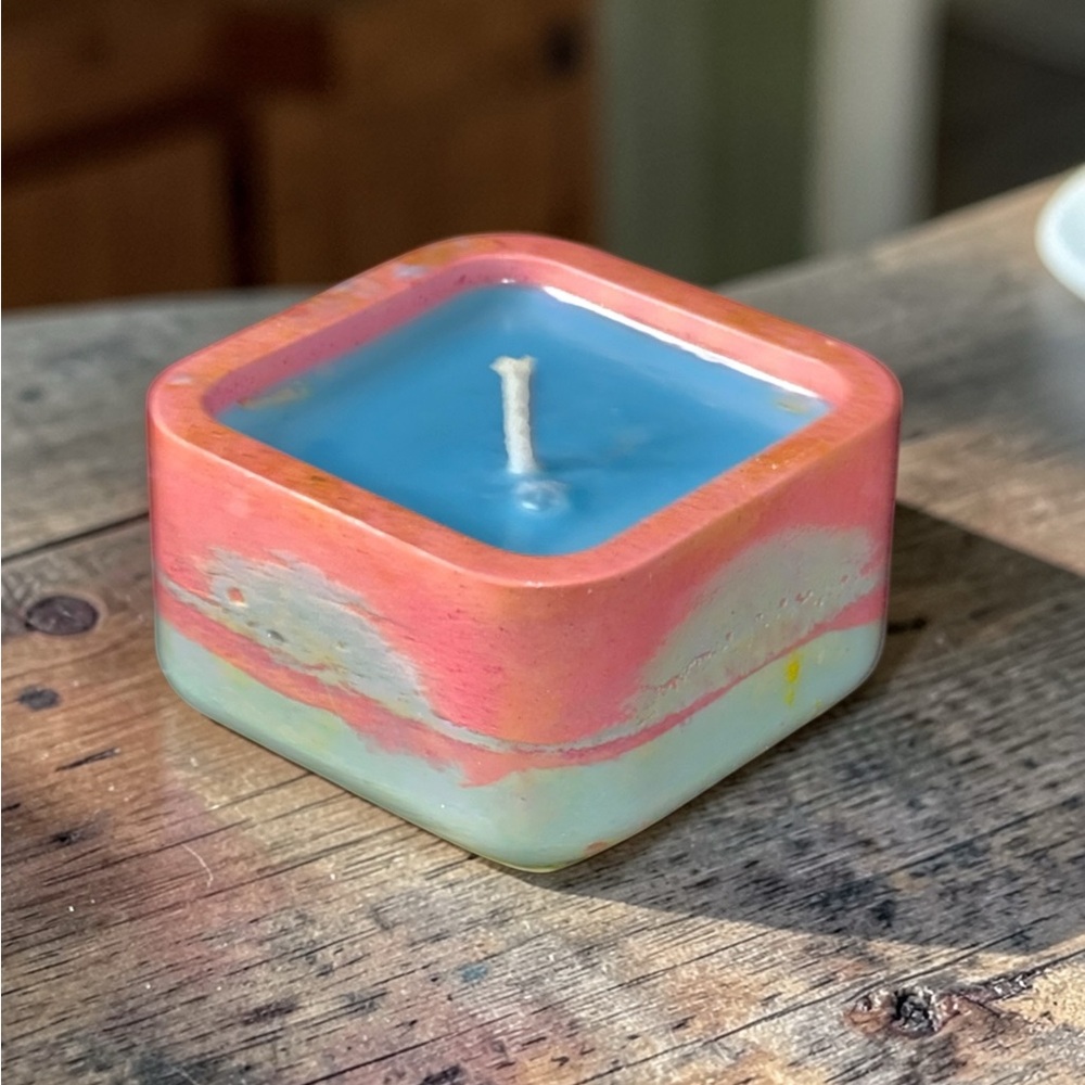 Handmade Soy Candle Cotton Scent Square Resin Container | Unique Artisan Candle